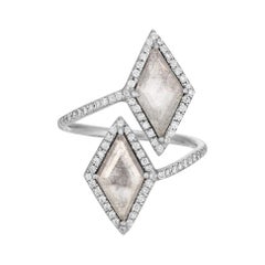 Clear Gray Diamond Slice Wrap Ring with Diamond Halo in 18k Matte White Gold