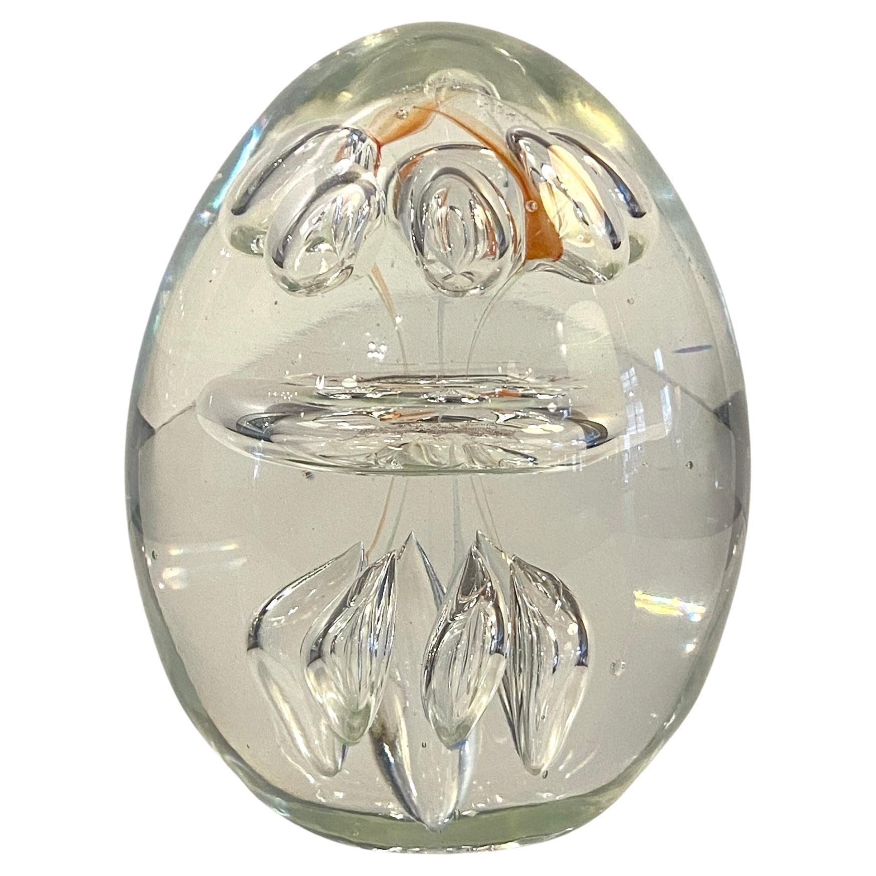 Clear Hand Blown Art Glass Paperweight For Sale