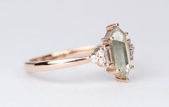 Clear Hexagon Diamond 14K Rose Gold Engagement Ring Baguette Diamond Side AD2371