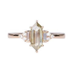 Clear Hexagon Diamond 14K Rose Gold Engagement Ring Baguette Diamond Side AD2371 Clear Hexagon Diamond 14K Rose Gold Engagement Ring Baguette Diamond Side AD2371