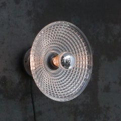 Clear Holophane Glass Cast Iron Brass Sconce Wall Lamp