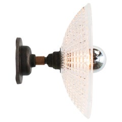 Clear Holophane Glass Cast Iron Brass Sconce Wall Lamp