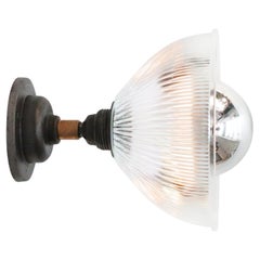 Clear Holophane Glass Cast Iron Brass Sconces Wall Lamps