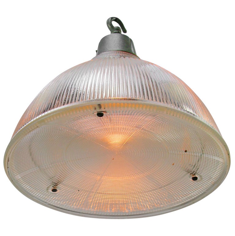 Clear Holophane Uk Glass Vintage Industrial Metal Top Pendant Light At 1stdibs