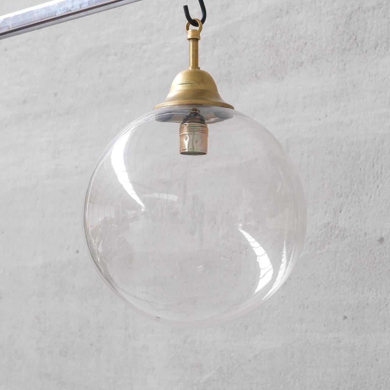 20th Century Clear Italian Mid-Century Glass and Brass Pendant Lights (15 available) For Sale