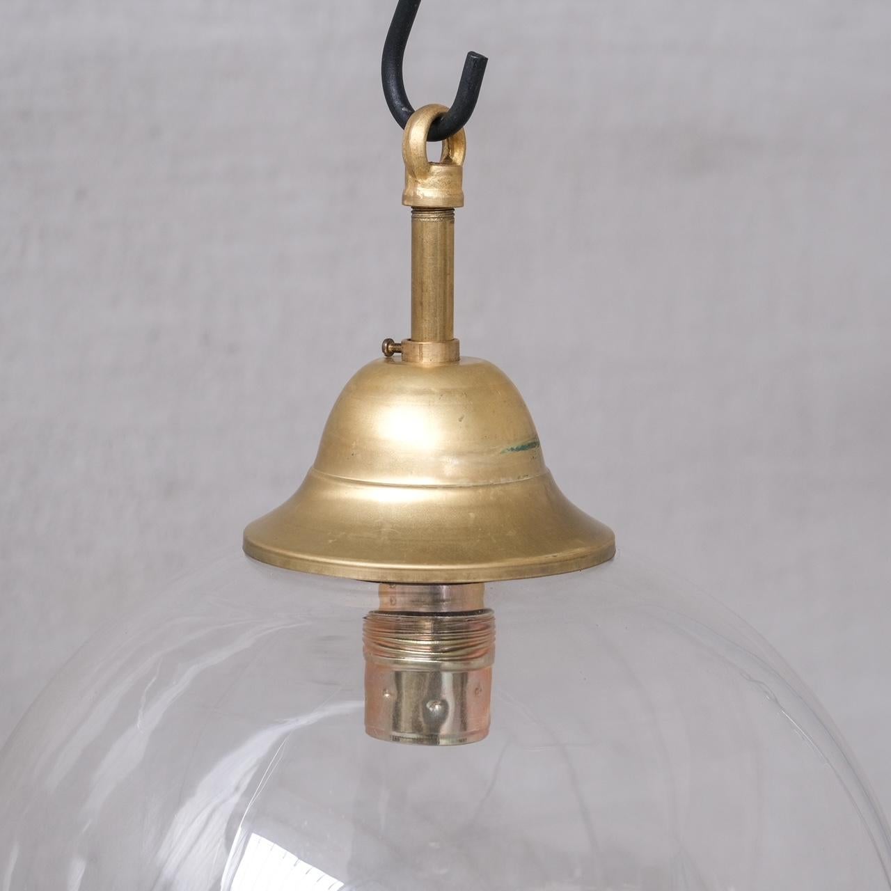 Clear Italian Mid-Century Glass and Brass Pendant Lights (15 available) For Sale 2
