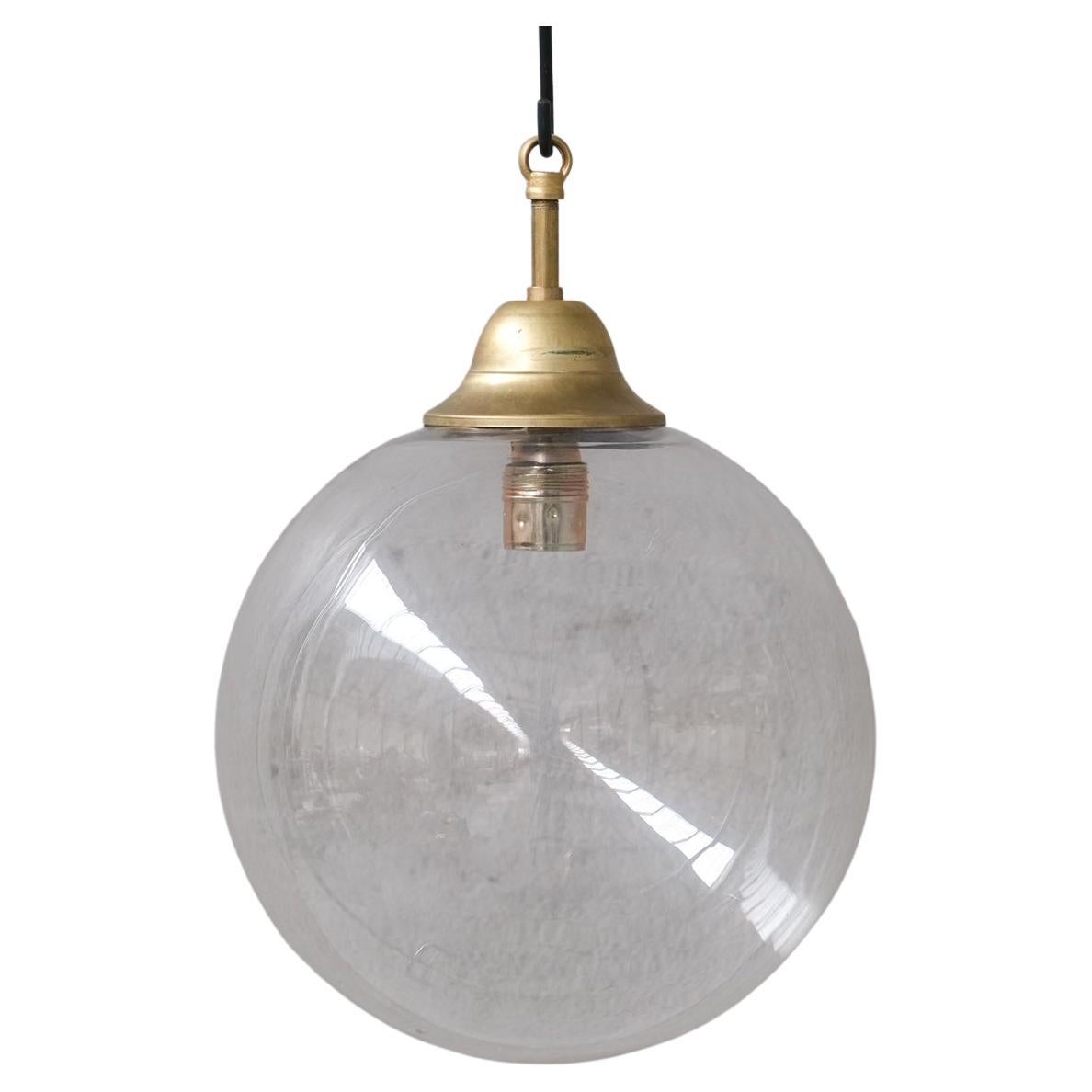 Clear Italian Mid-Century Glass and Brass Pendant Lights (15 available) For Sale