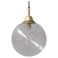 Clear Italian Mid-Century Glass and Brass Pendant Lights (15 available)