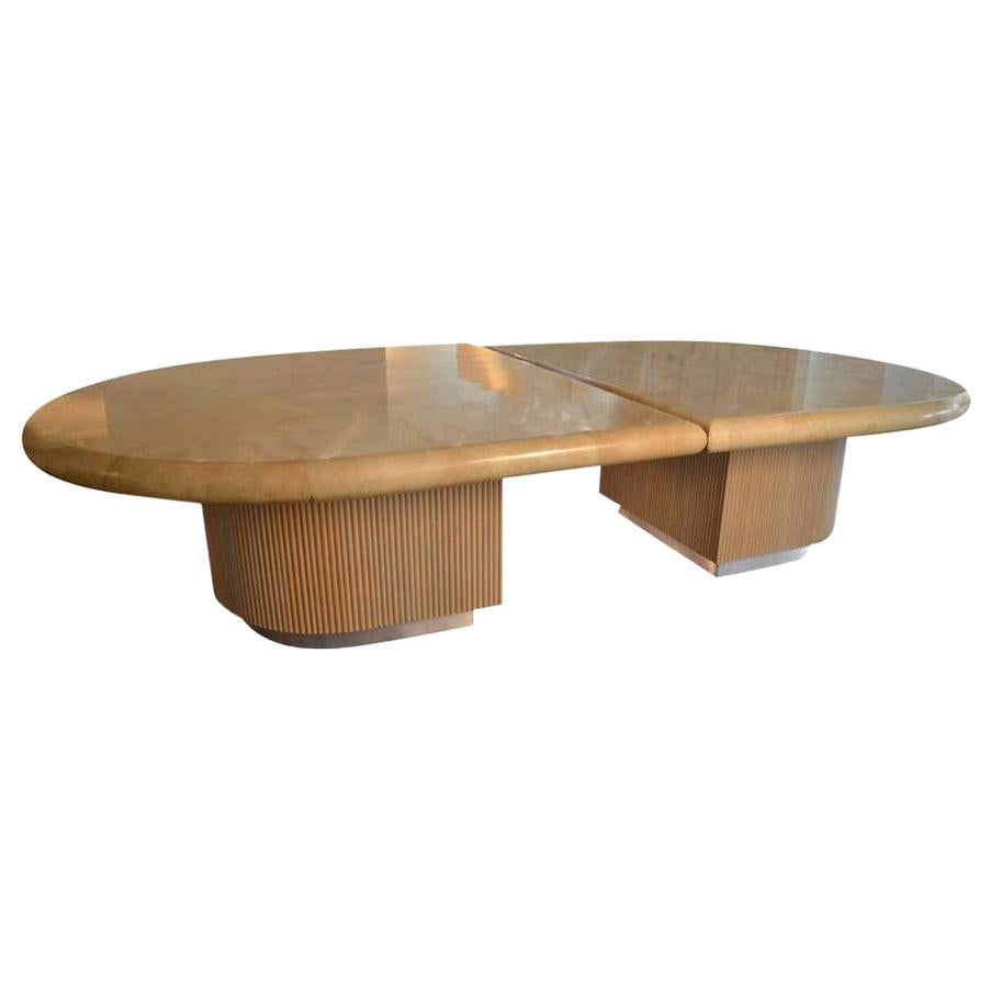 Clear Lacquered Goatskin Top w/ Wood and Metal Bases Dining or Conference Table For Sale
