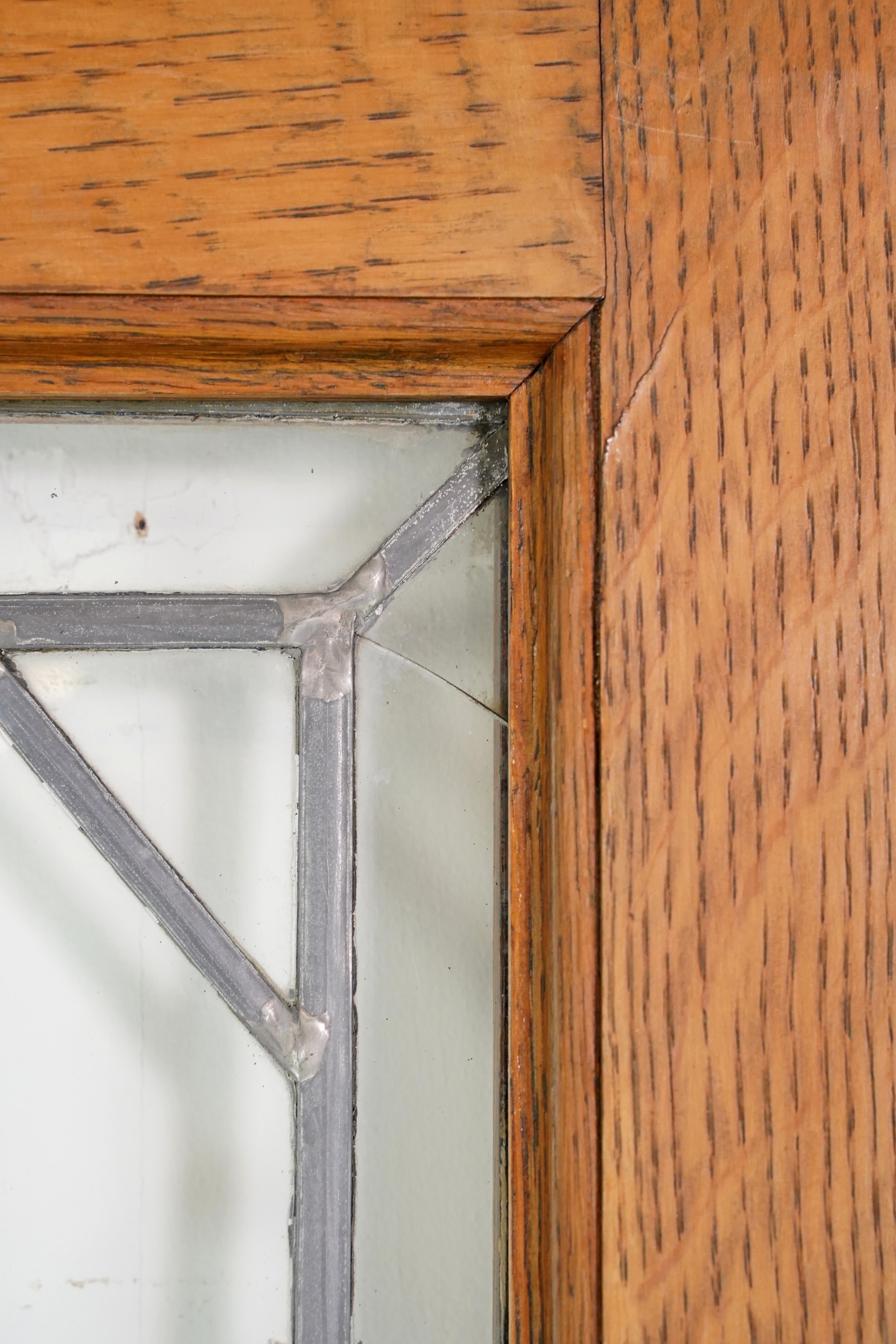 Clear Leaded Glass Oak Double Doors 83.5 x 53.5 in. In Good Condition In New York, NY