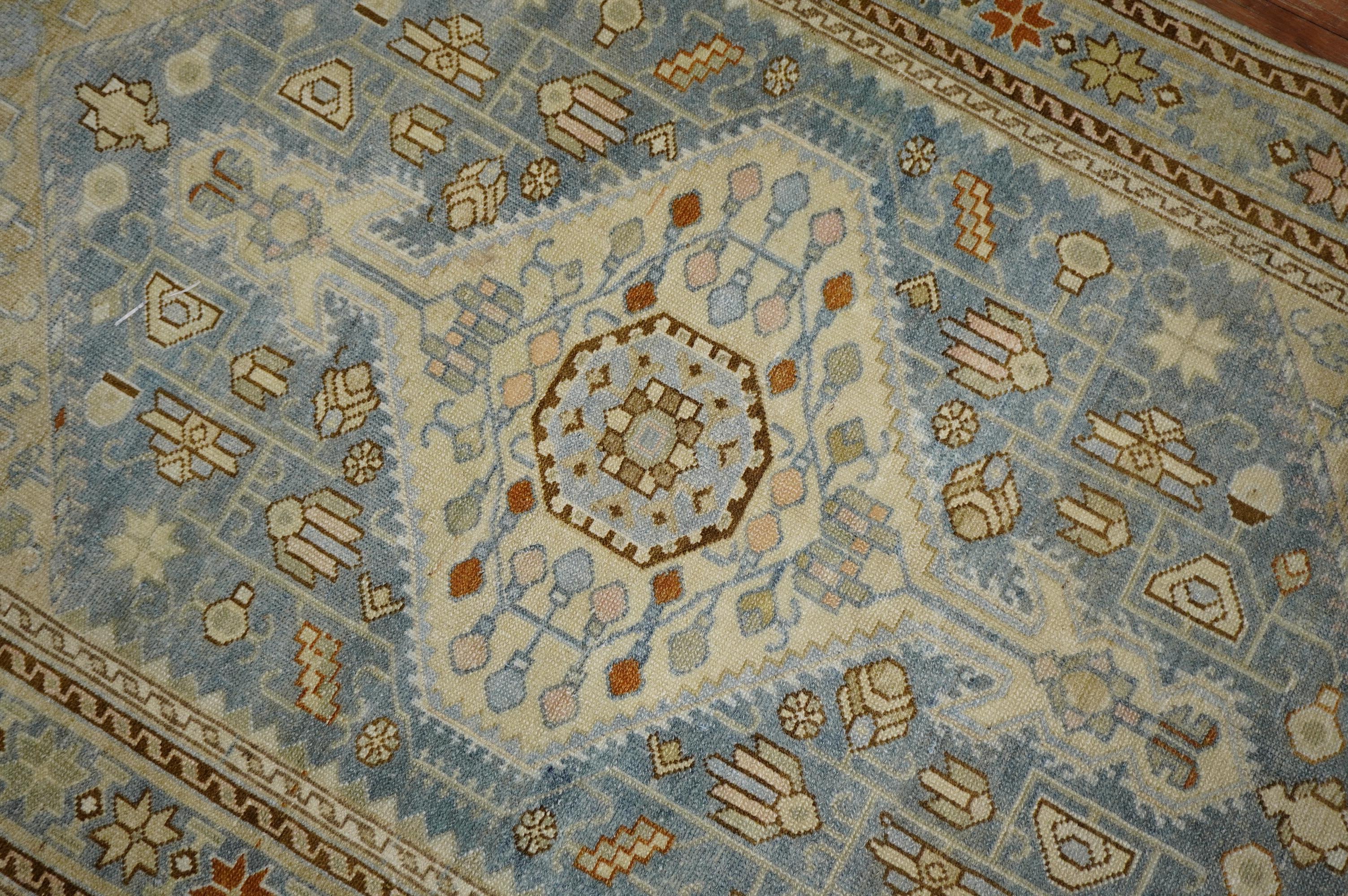 Clear Light Blue Ivory Antique Persian Malayer Rug In Good Condition For Sale In New York, NY