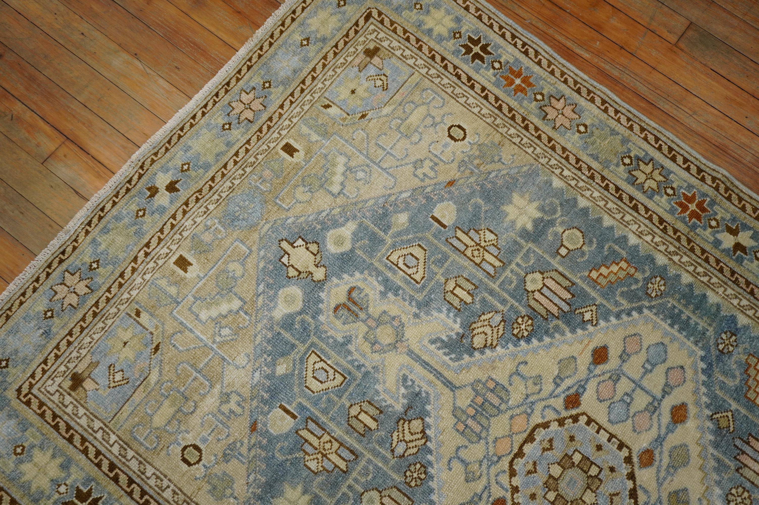20th Century Clear Light Blue Ivory Antique Persian Malayer Rug For Sale