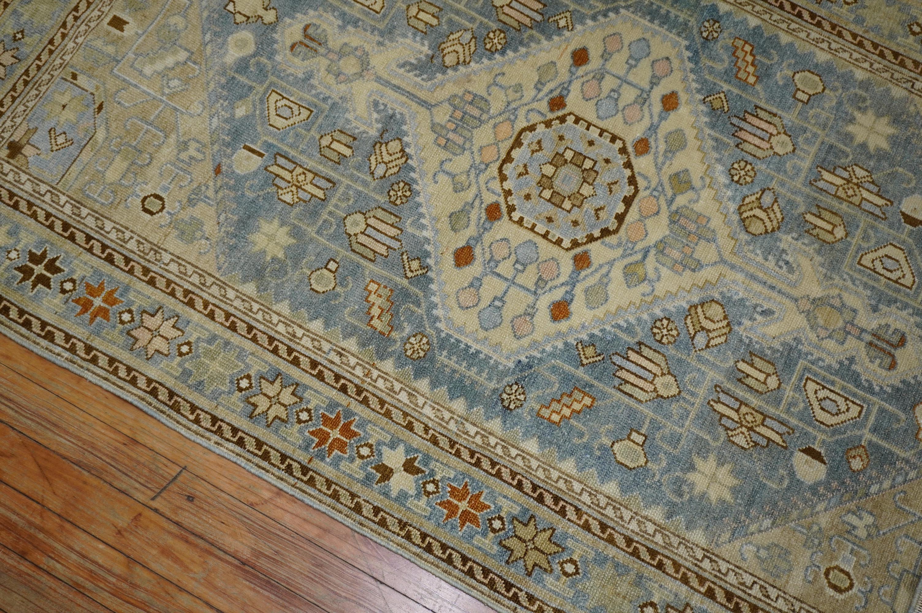 Wool Clear Light Blue Ivory Antique Persian Malayer Rug For Sale