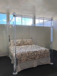 Clear Lucite and Brass King Size Canopy Bed
