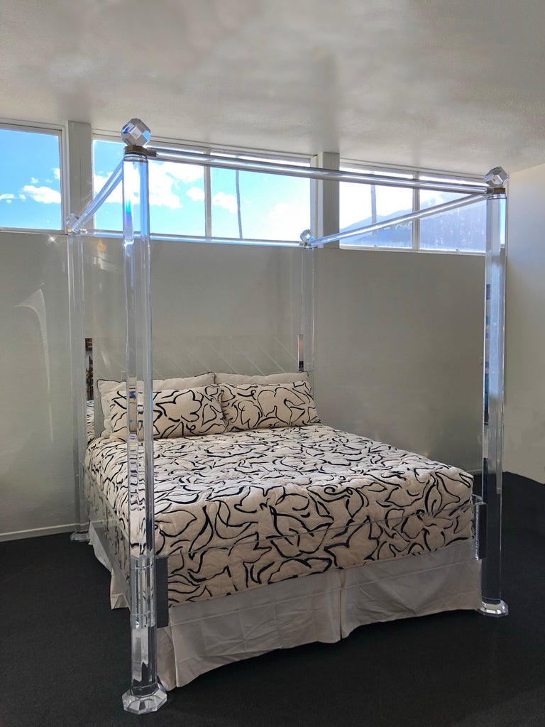 Clear Lucite and Brass King Size Canopy Bed at 1stDibs