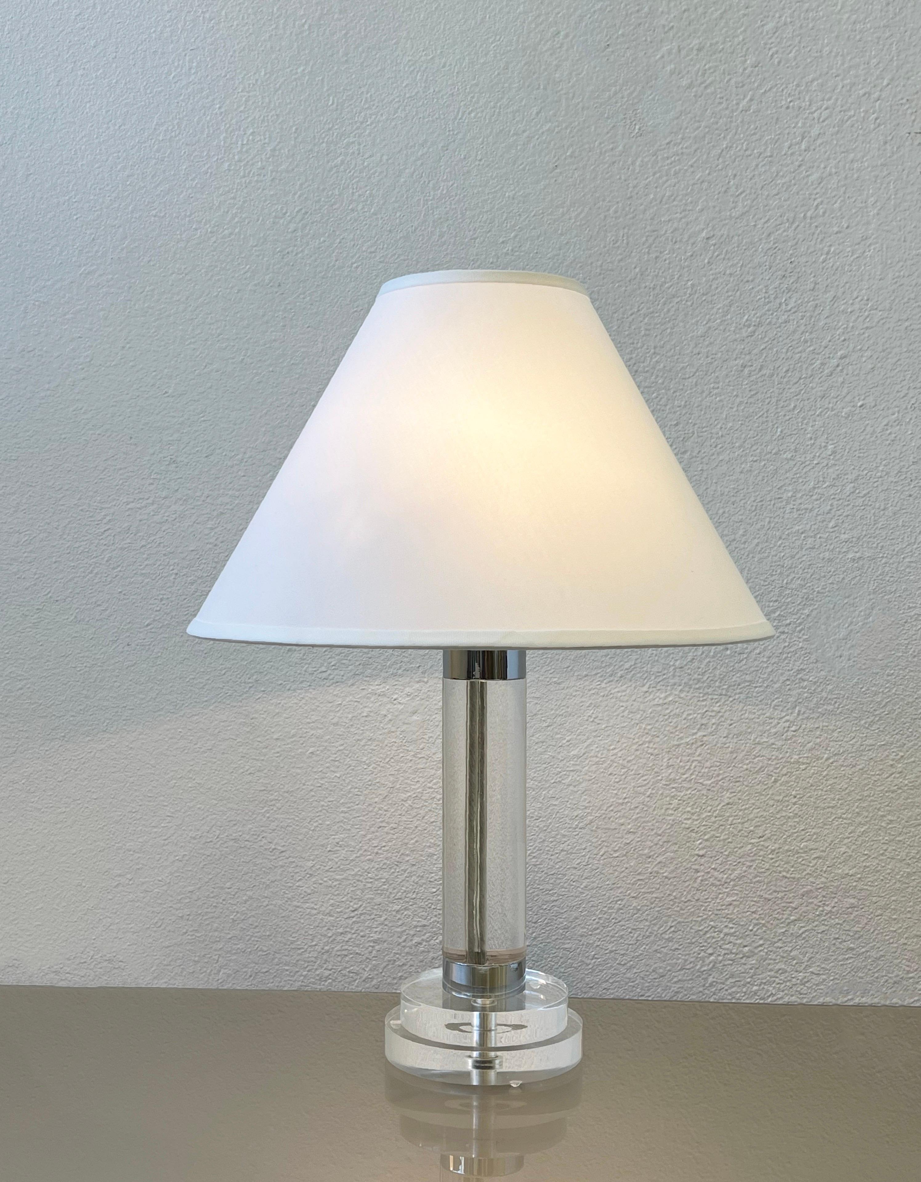 Modern Clear Lucite and Chrome Table Lamp by Karl Springer For Sale