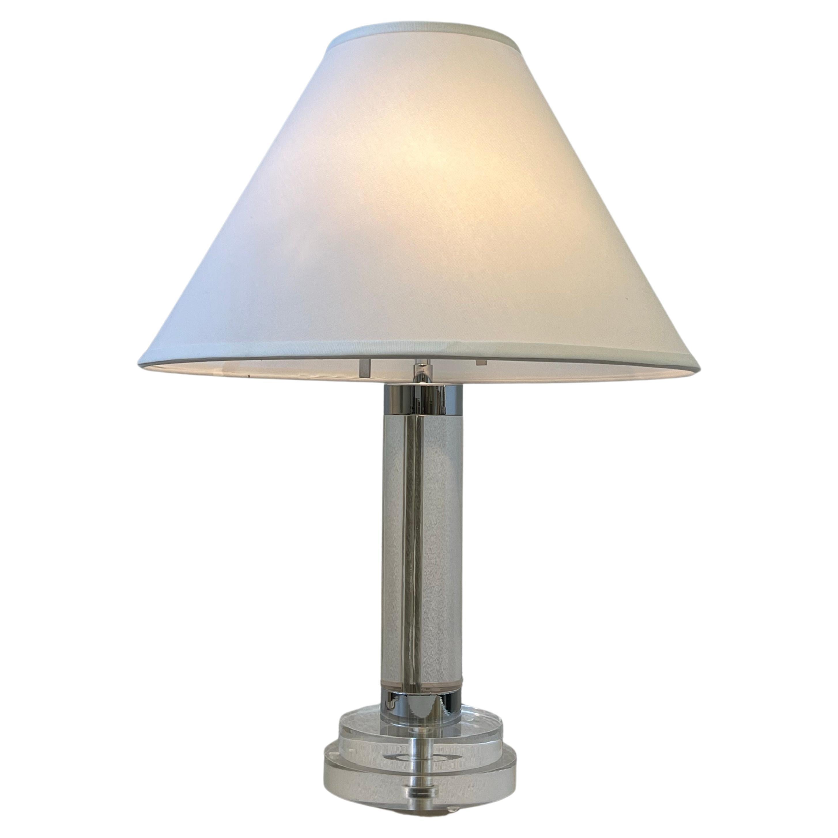 Clear Lucite and Chrome Table Lamp by Karl Springer