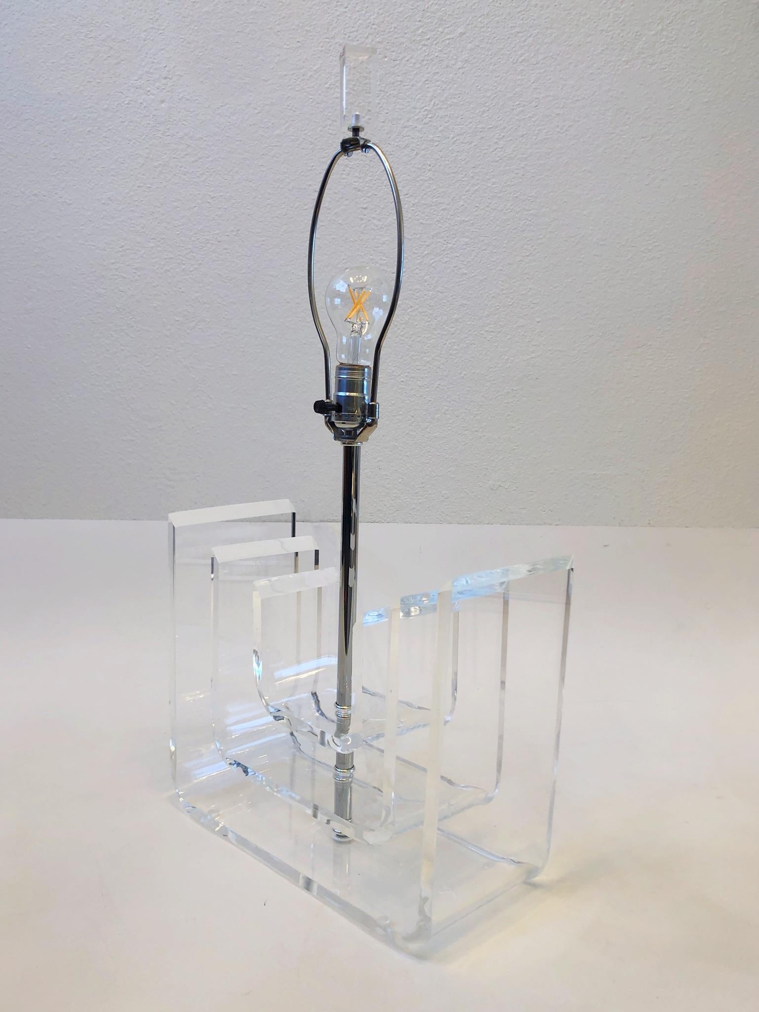 Modern Clear Lucite and Chrome Table Lamp by Marlee
