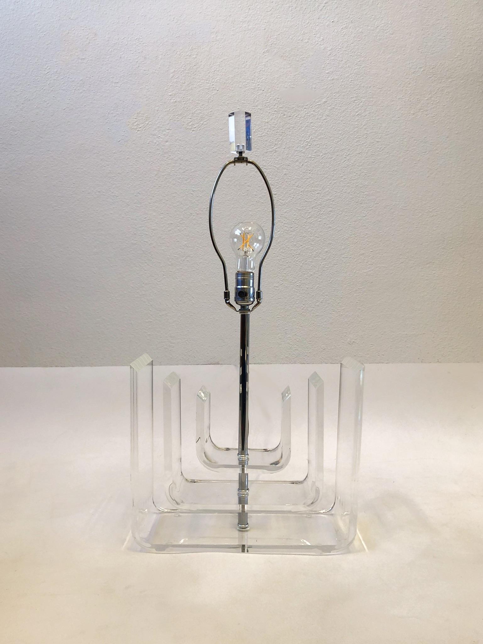American Clear Lucite and Chrome Table Lamp by Marlee