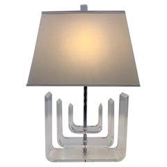 Clear Lucite and Chrome Table Lamp by Marlee
