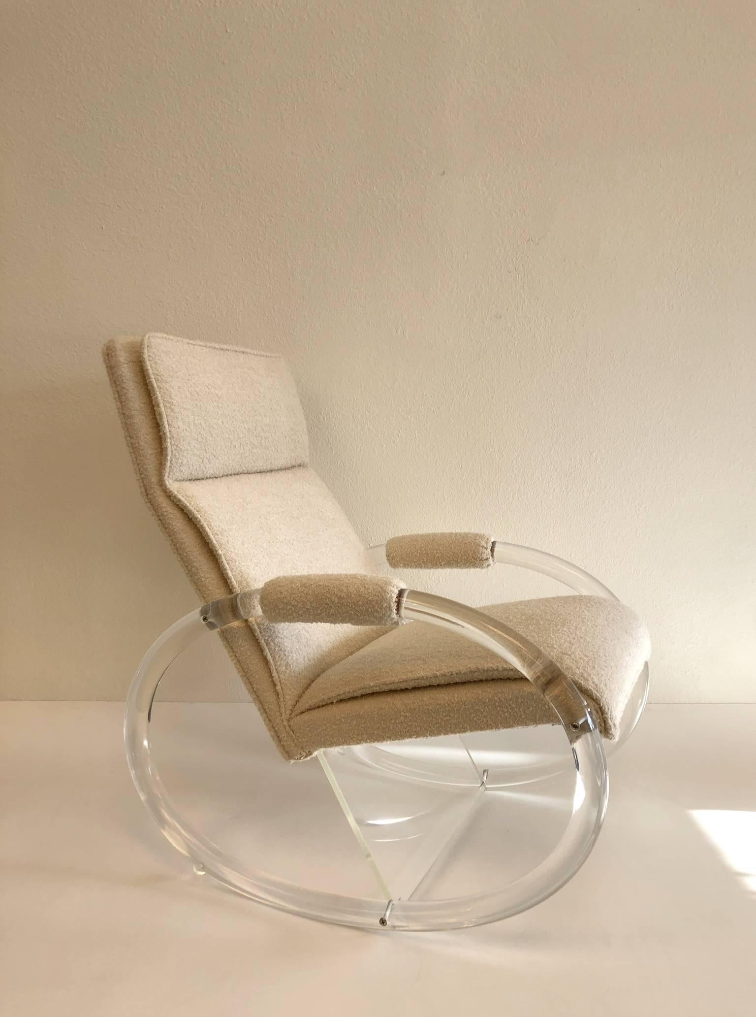 Modern Clear Lucite and Fabric Rocker by Charles Hollis Jones