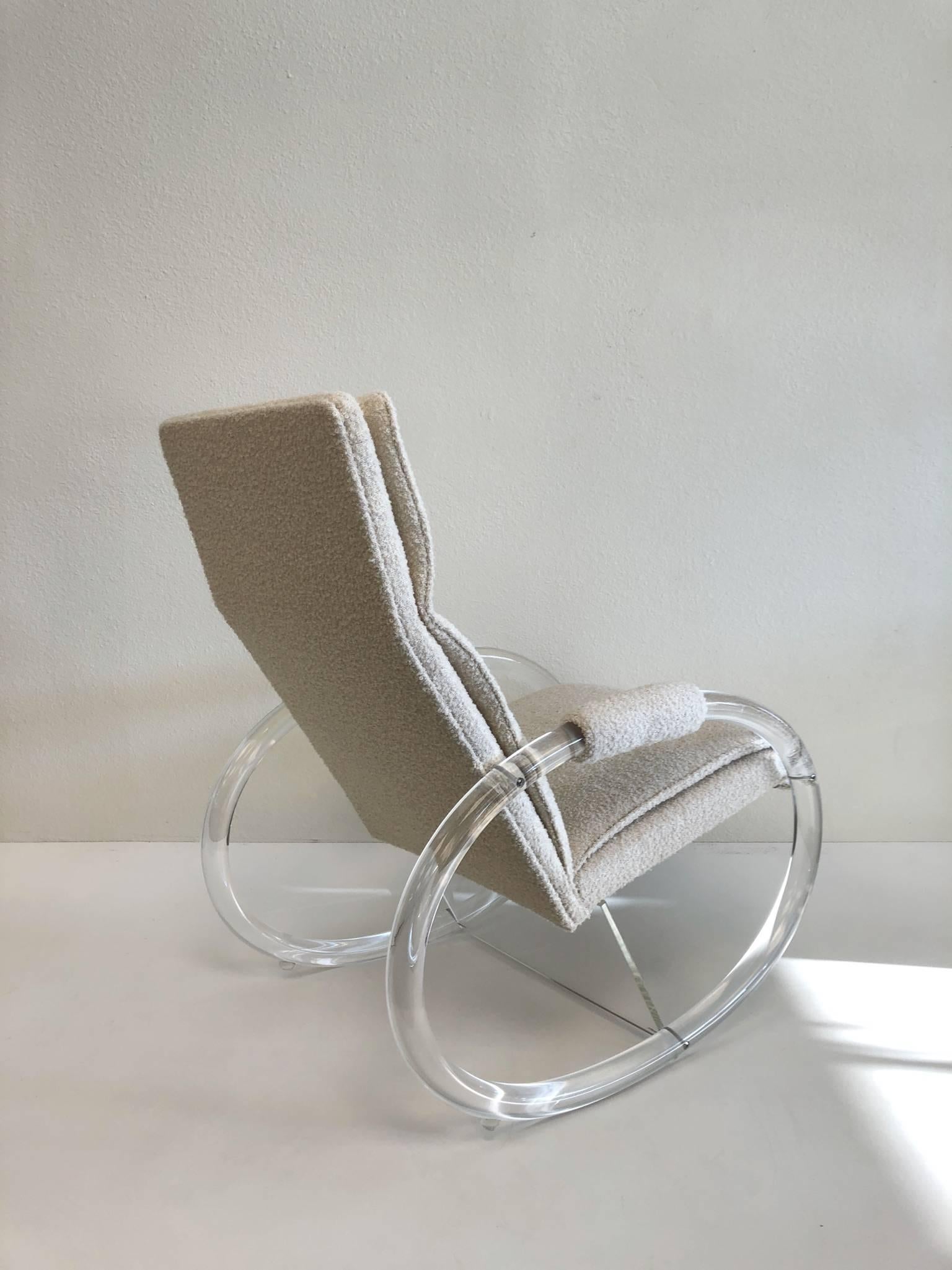 American Clear Lucite and Fabric Rocker by Charles Hollis Jones