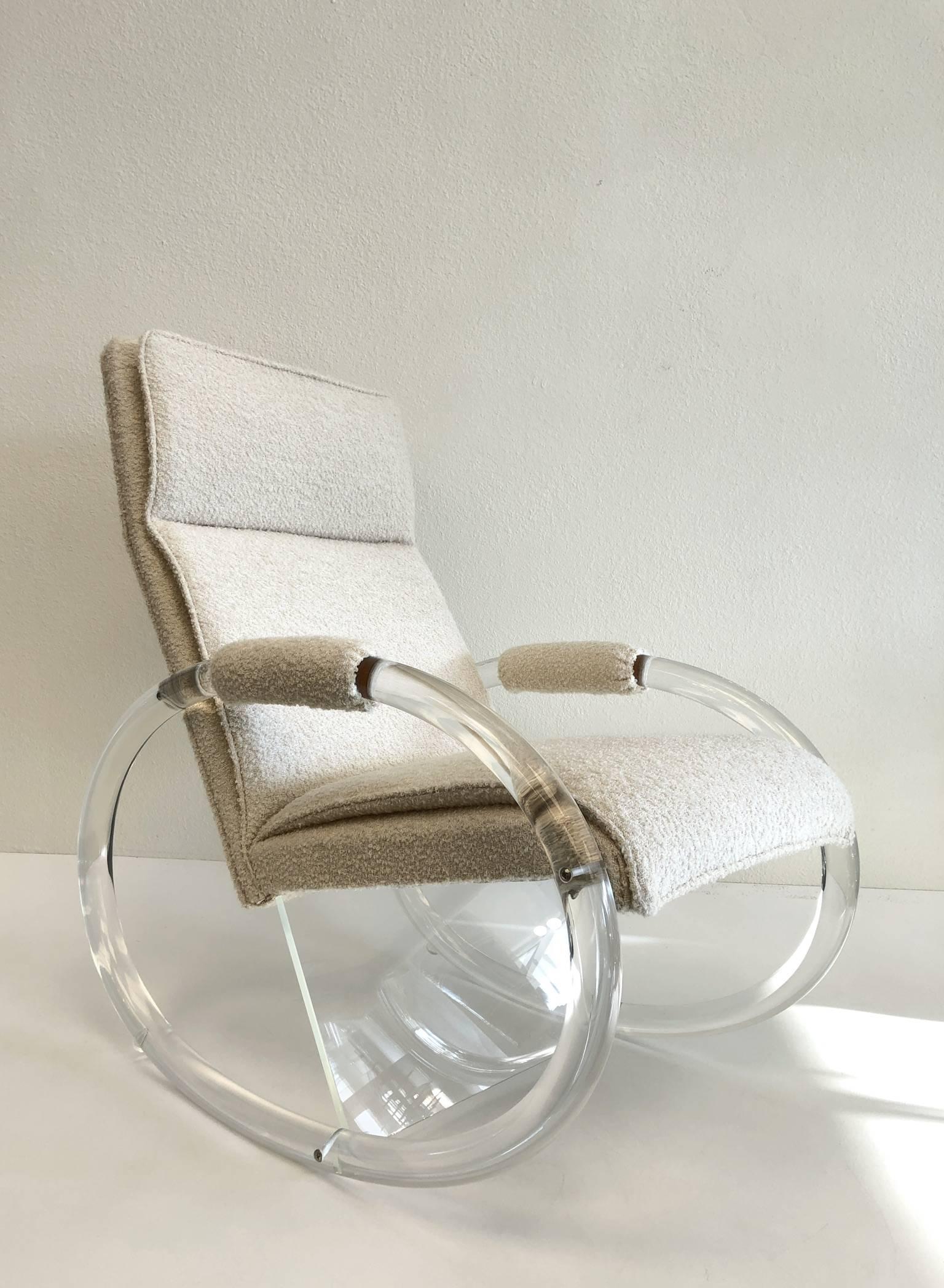 Clear Lucite and Fabric Rocker by Charles Hollis Jones In Excellent Condition In Palm Springs, CA