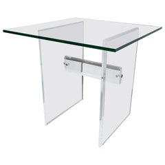 Clear Lucite and Glass End / Side Table, 1970s