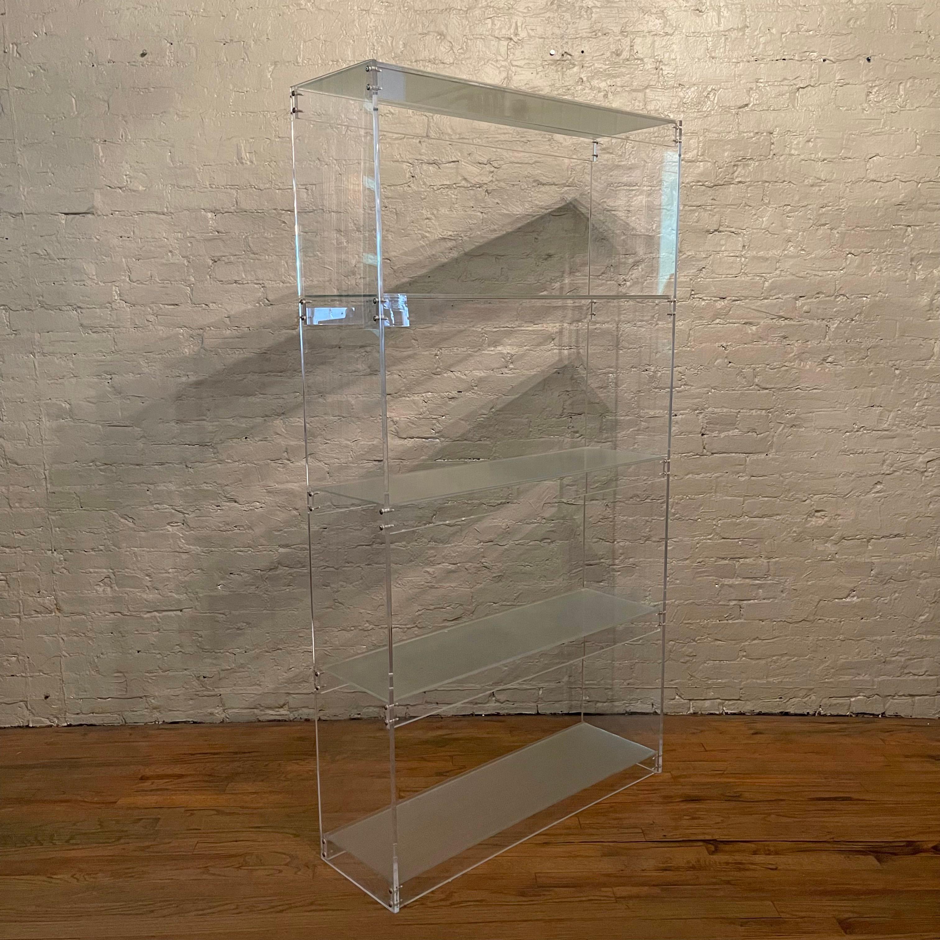 Clear Lucite And Glass Etagere Open Shelf Unit Divider In Good Condition In Brooklyn, NY