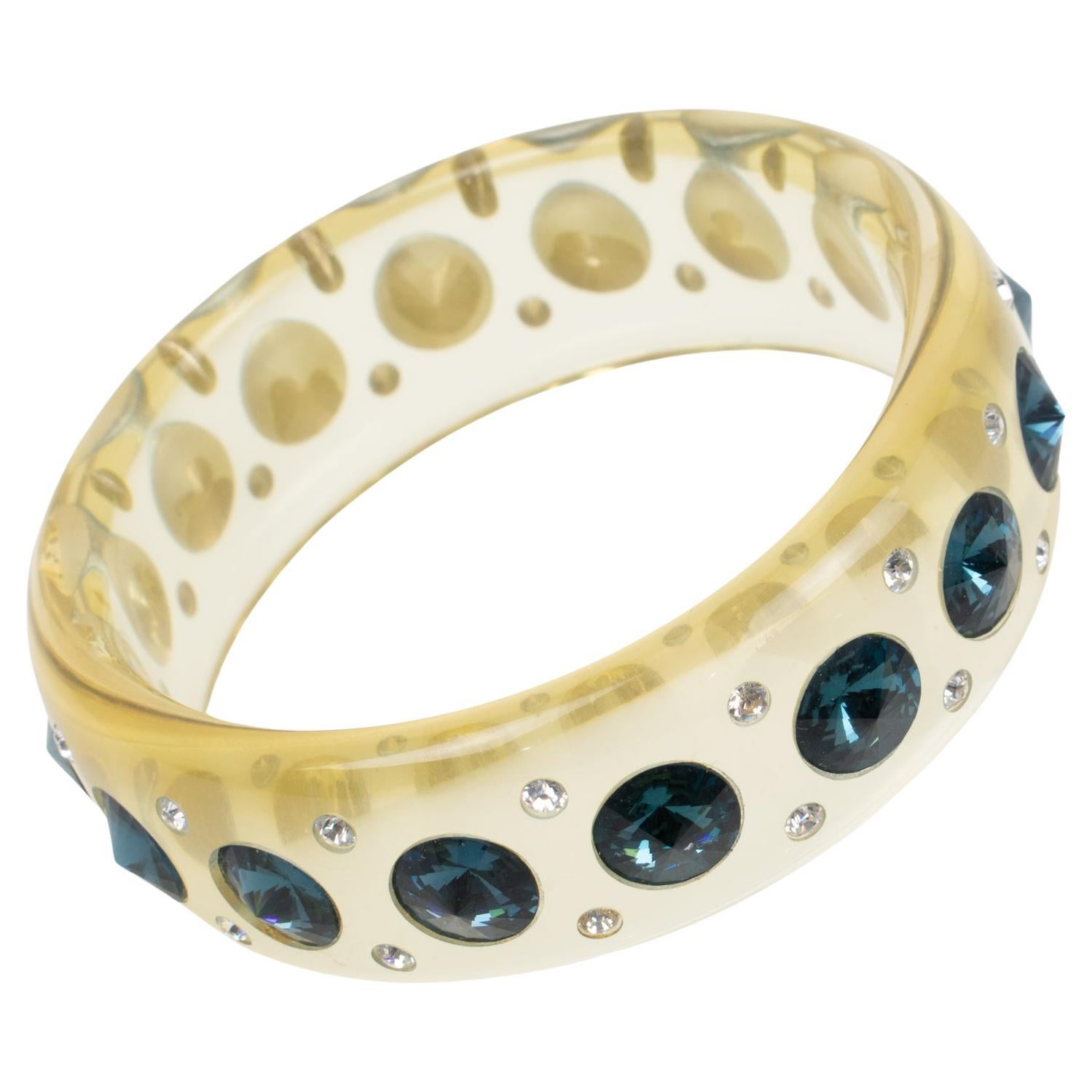 Klar Lucite Armband Armreif Denim Blue Strasssteine