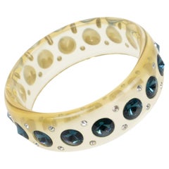 Braccialetto in lucite trasparente Bangle con strass blu denim