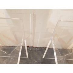 Clear Lucite Side Tables with Magazine Holder or Storage, a Pair