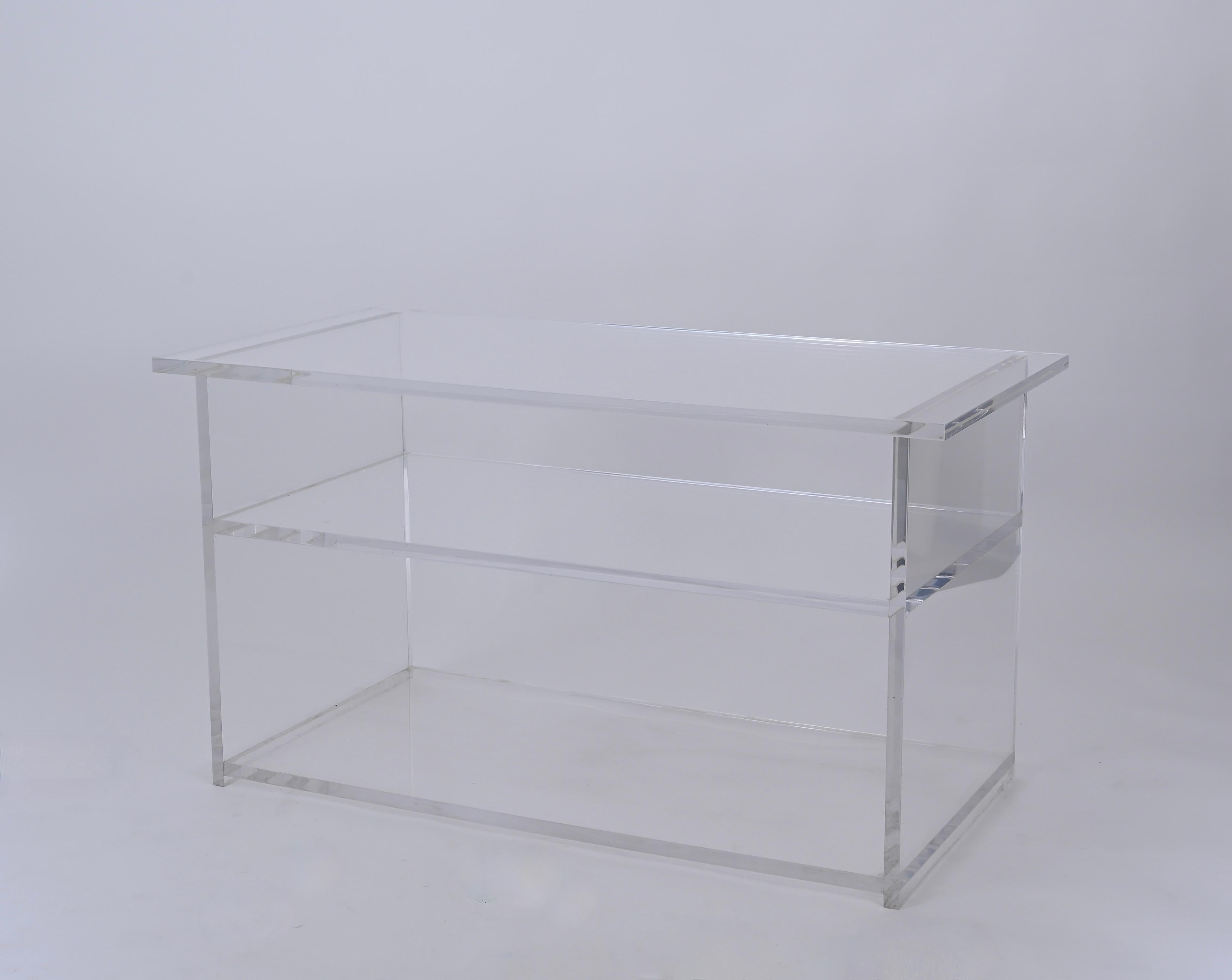 20th Century Clear Lucite Three Tier Coffee Table, Showcase or Bookcase, Italy 1980s For Sale