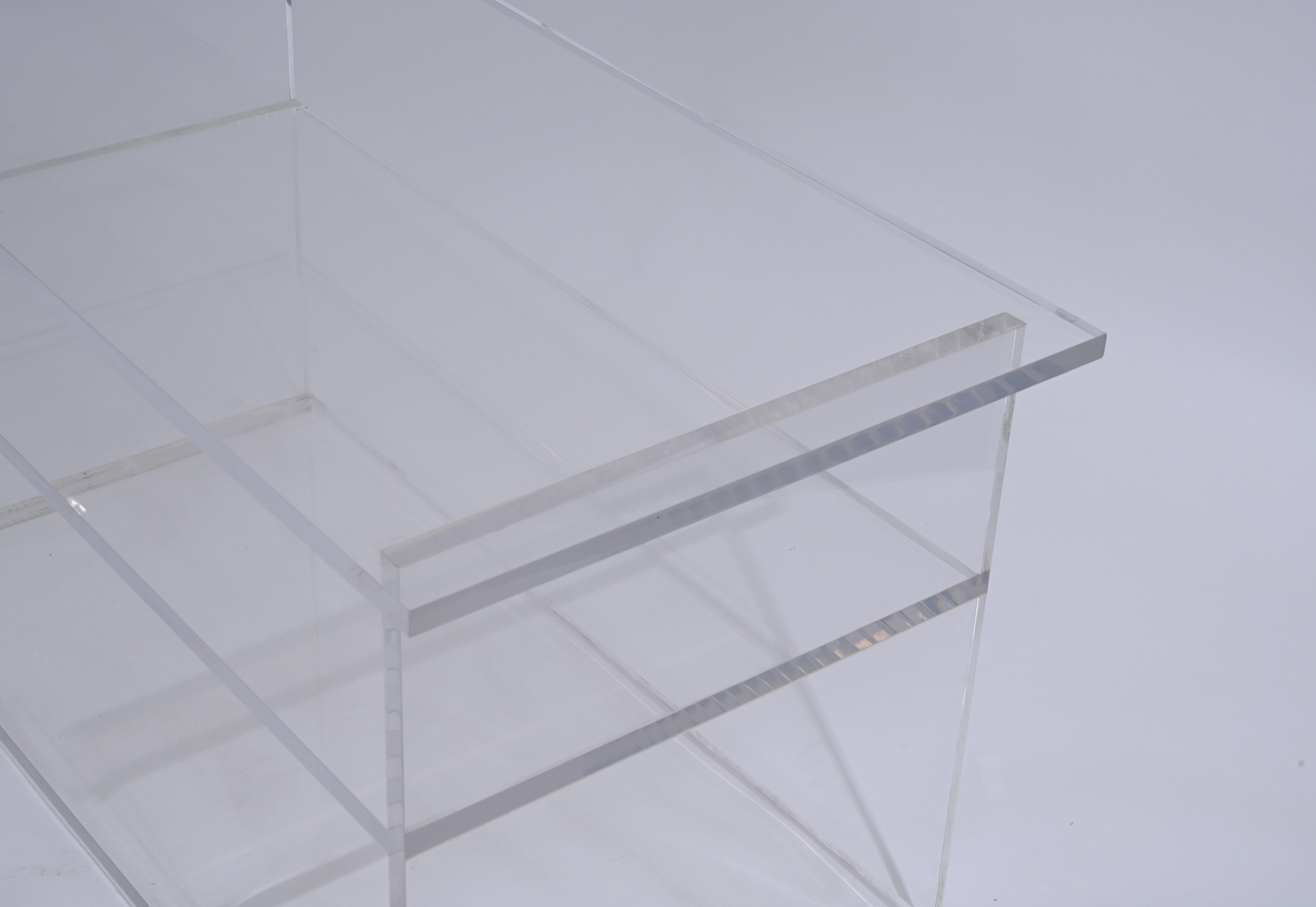 Acrylic Clear Lucite Three Tier Coffee Table, Showcase or Bookcase, Italy 1980s For Sale