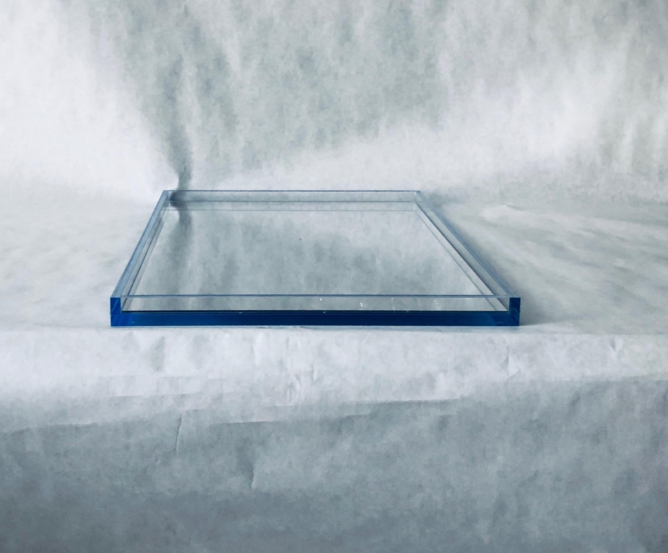 Clear Lucite with Imbedded Blue Border and Mirror Base Decorative Serving Tray 5