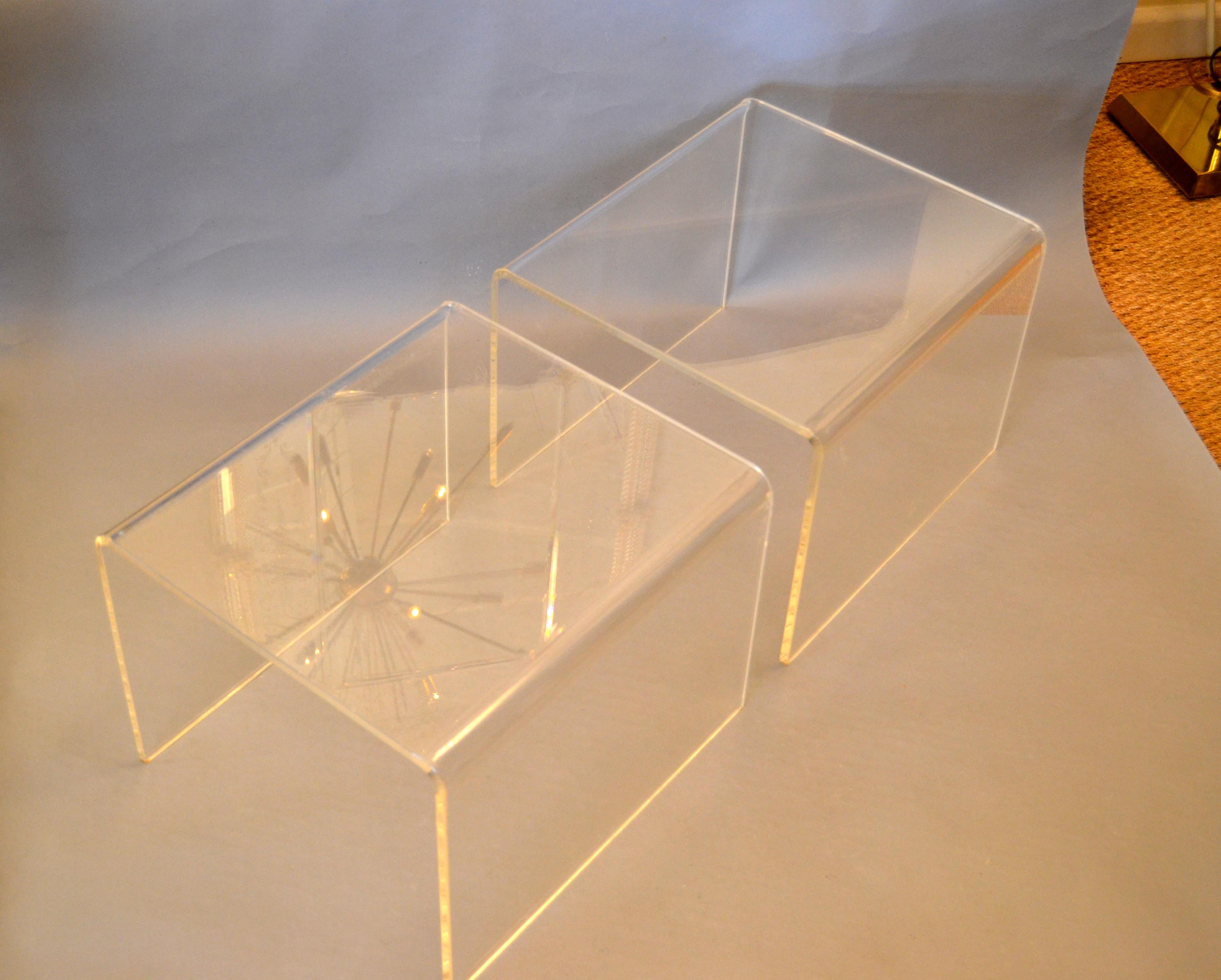 American Clear Mid-Century Modern Lucite End Tables, Sofa Tables, Side Tables, Pair