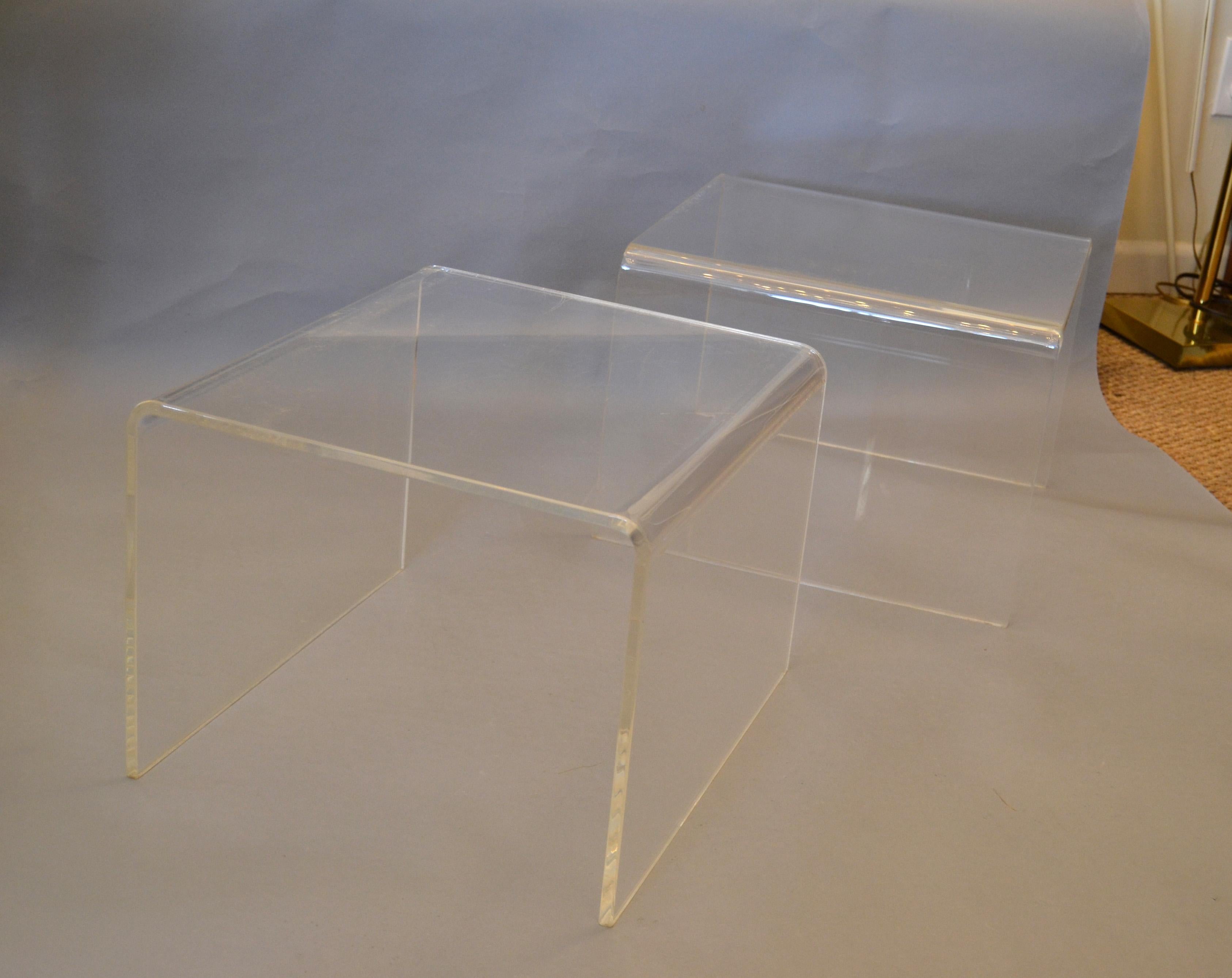 Polished Clear Mid-Century Modern Lucite End Tables, Sofa Tables, Side Tables, Pair