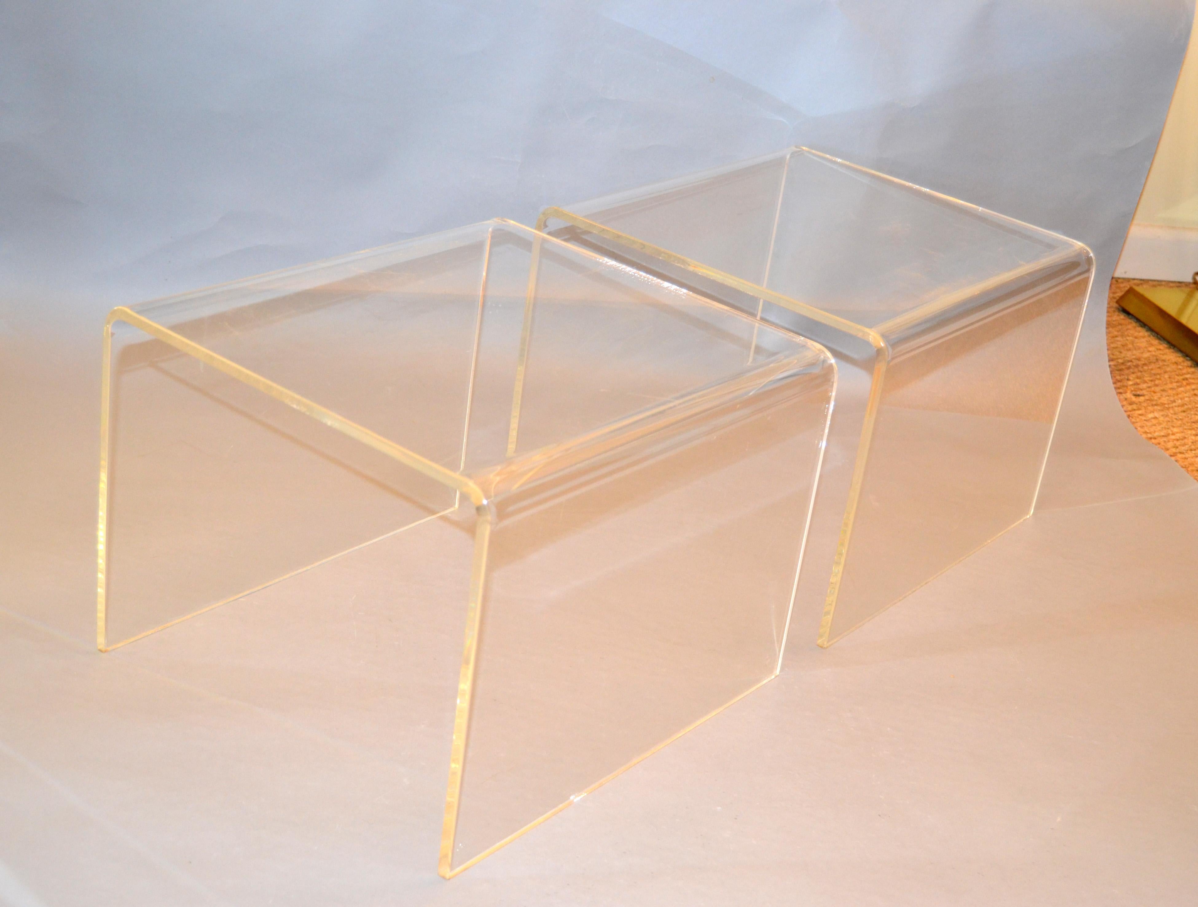 20th Century Clear Mid-Century Modern Lucite End Tables, Sofa Tables, Side Tables, Pair