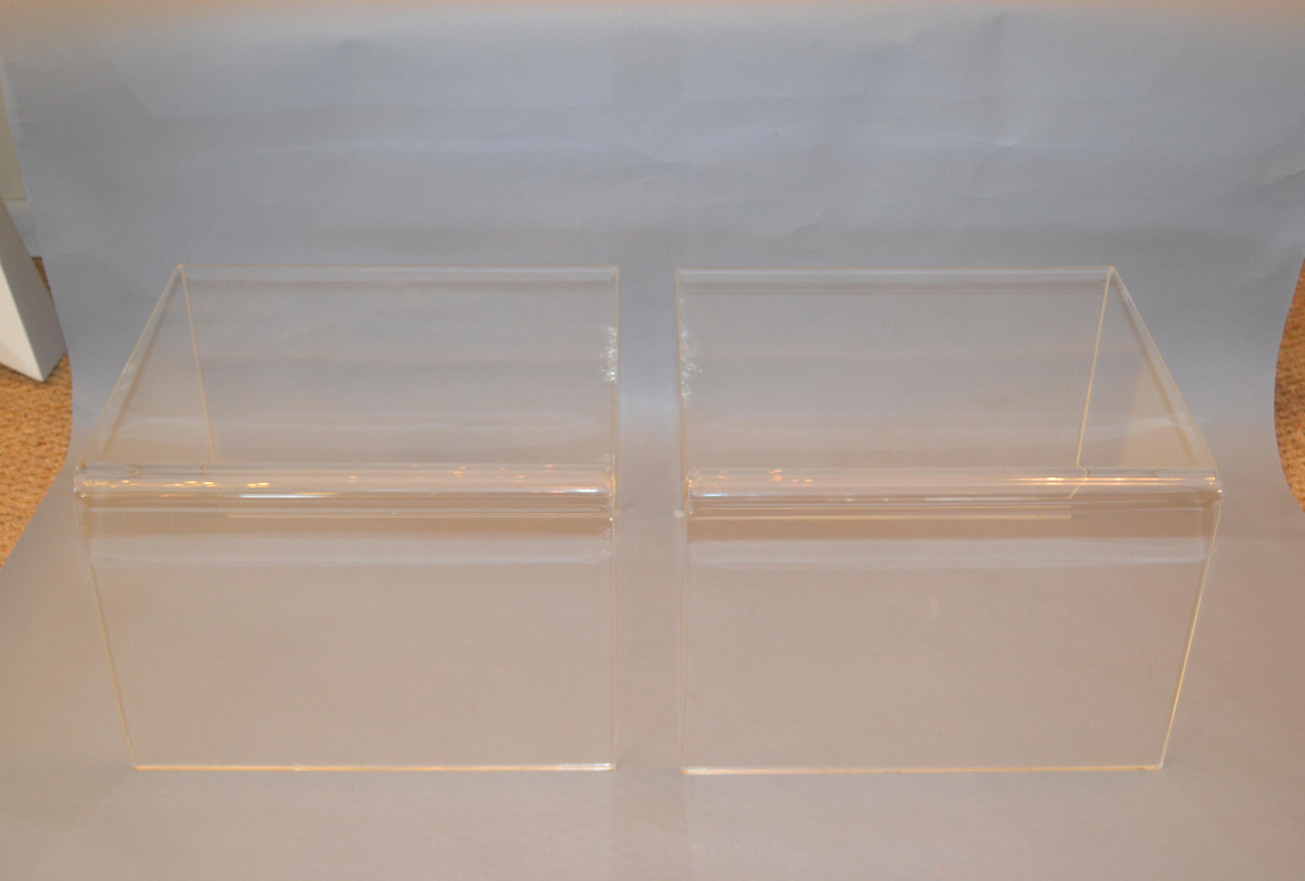Clear Mid-Century Modern Lucite End Tables, Sofa Tables, Side Tables, Pair 1