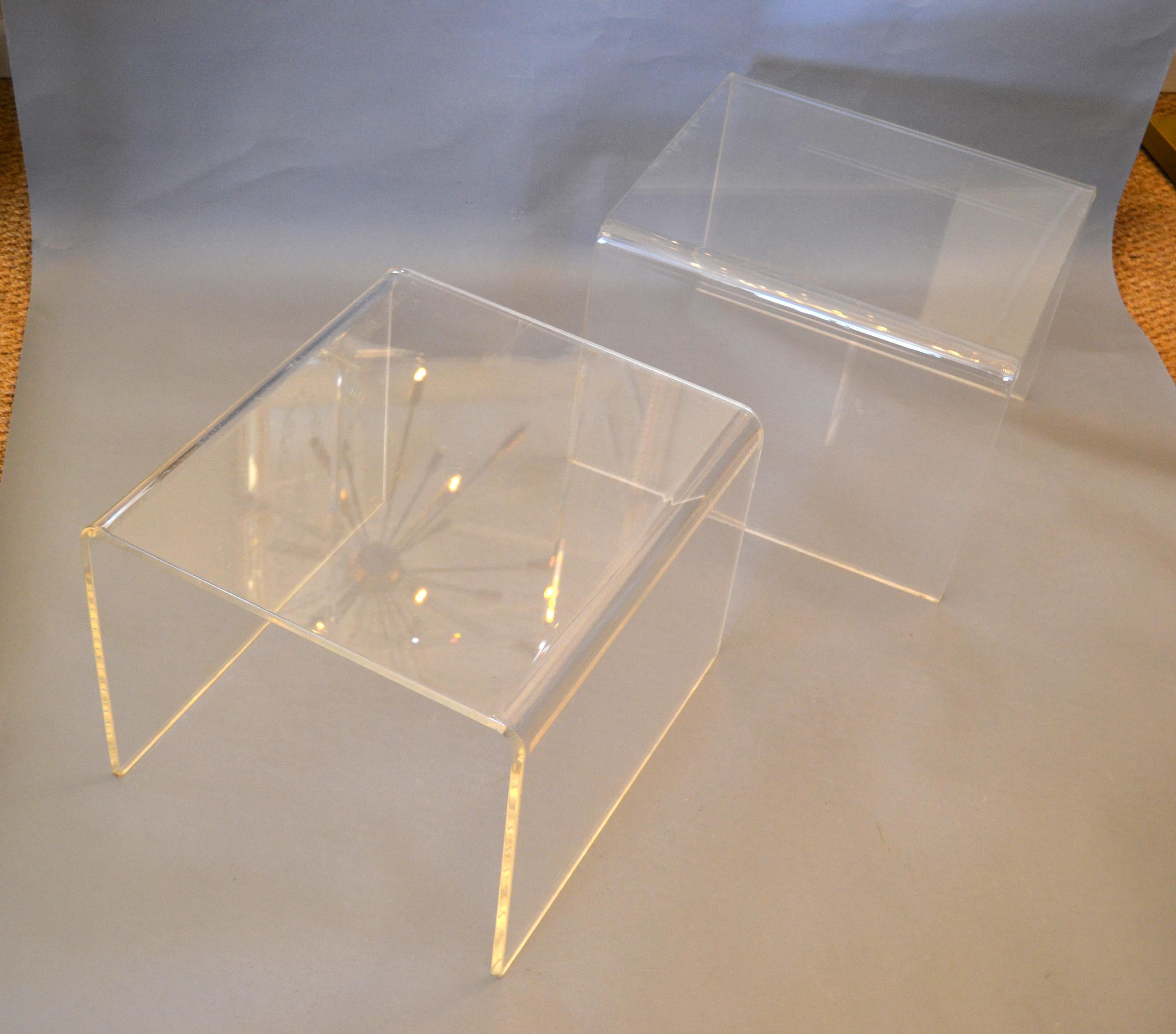 Clear Mid-Century Modern Lucite End Tables, Sofa Tables, Side Tables, Pair 2