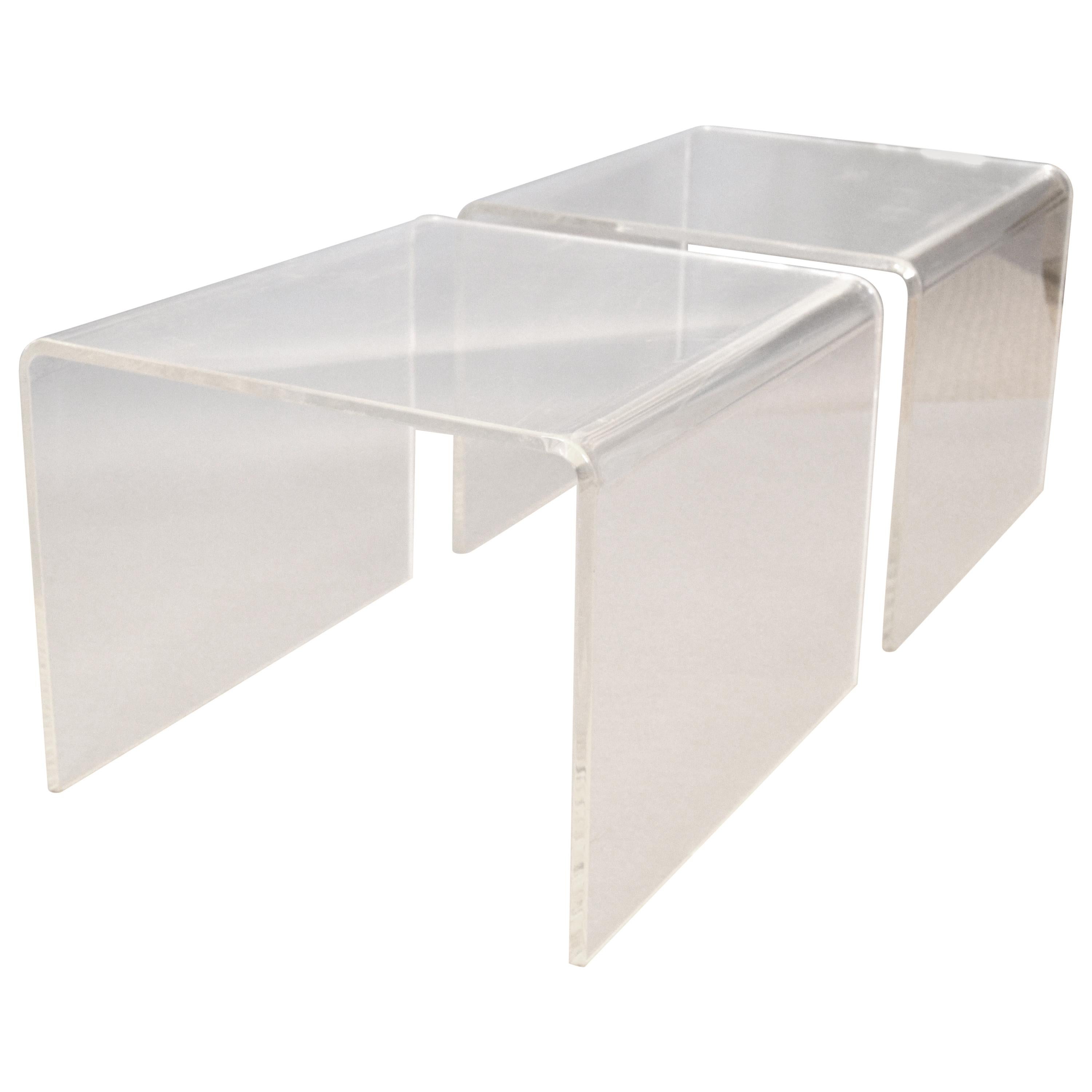 Clear Mid-Century Modern Lucite End Tables, Sofa Tables, Side Tables, Pair