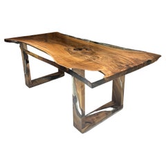 Clear Epoxy Dining Table - Handmade Walnut Wood Dining Table For 8 Seaters