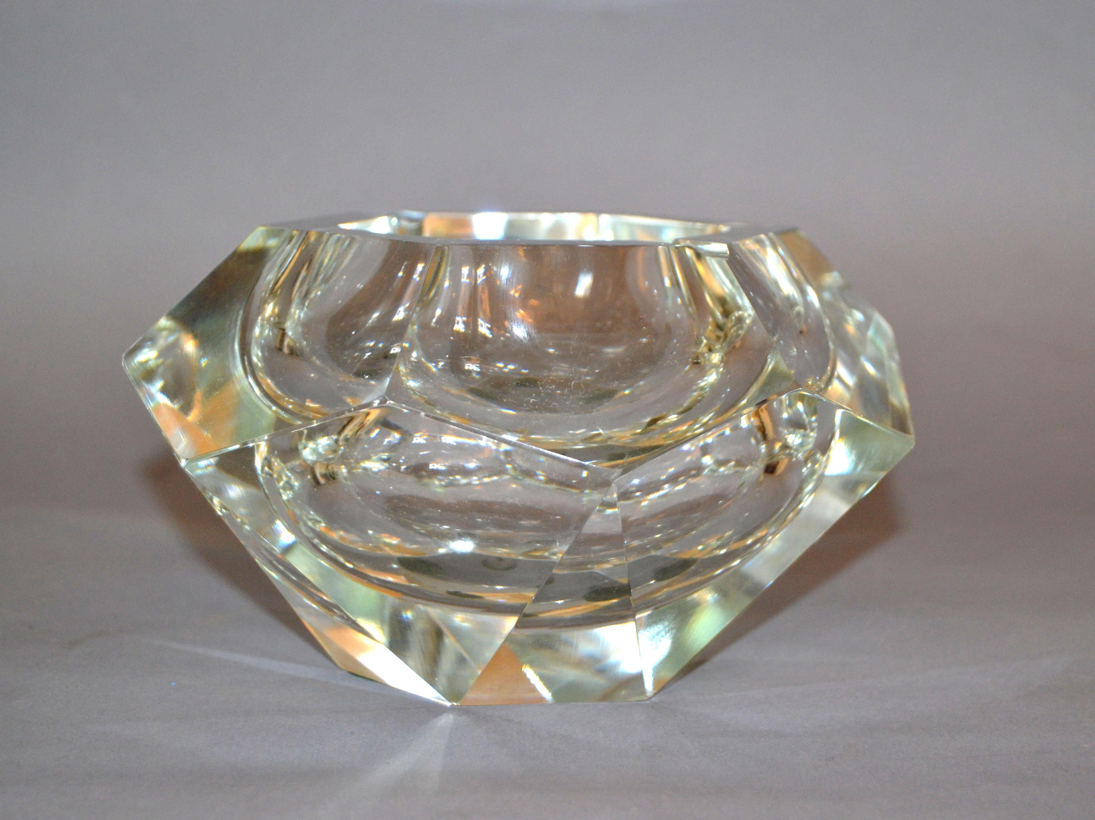 Mid-Century Modern Clear Multi-Faceted Murano Glass Ashtray Bowl Attributed to Flavio Poli Italy For Sale