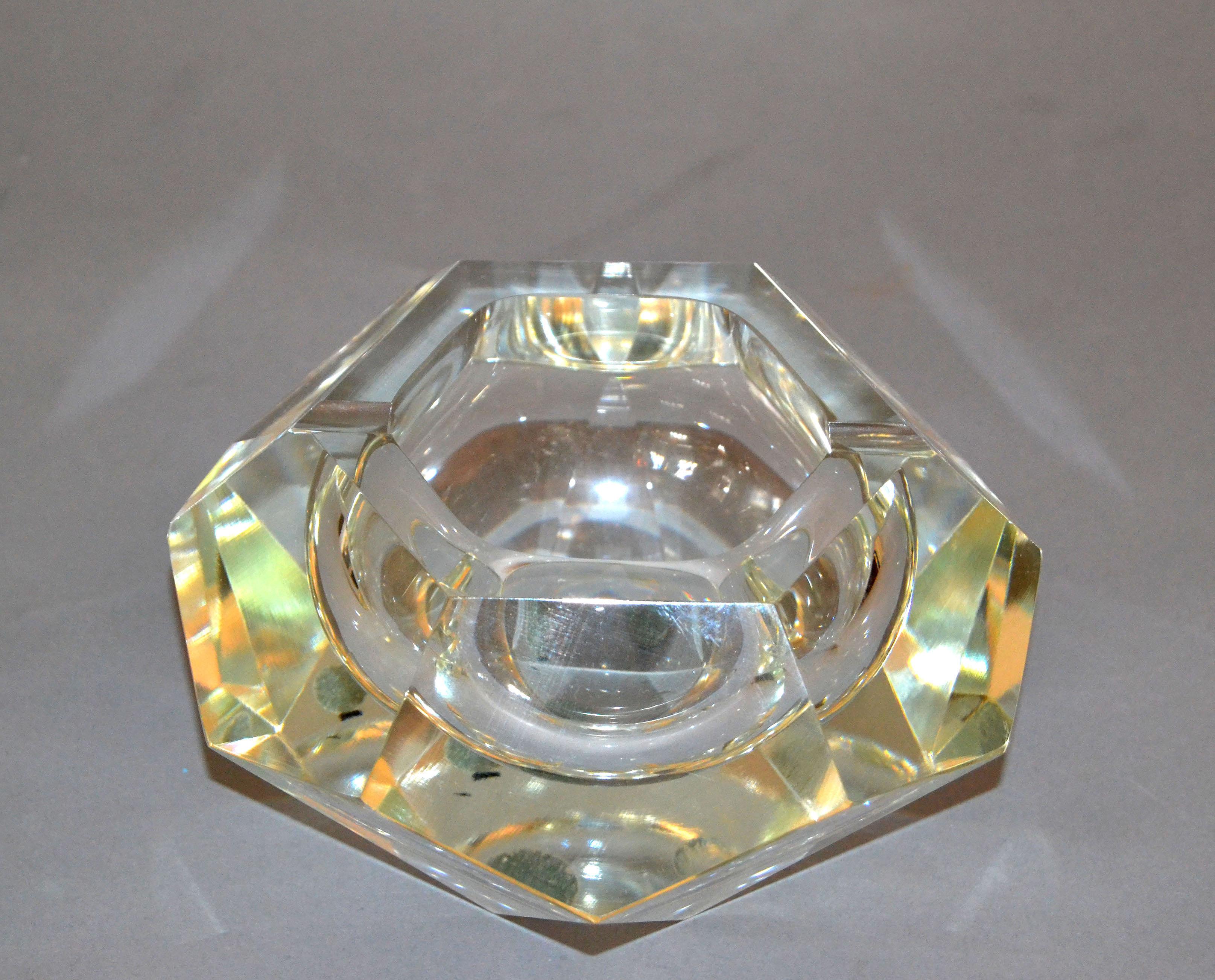 Italian Clear Multi-Faceted Murano Glass Ashtray Bowl Attributed to Flavio Poli Italy For Sale