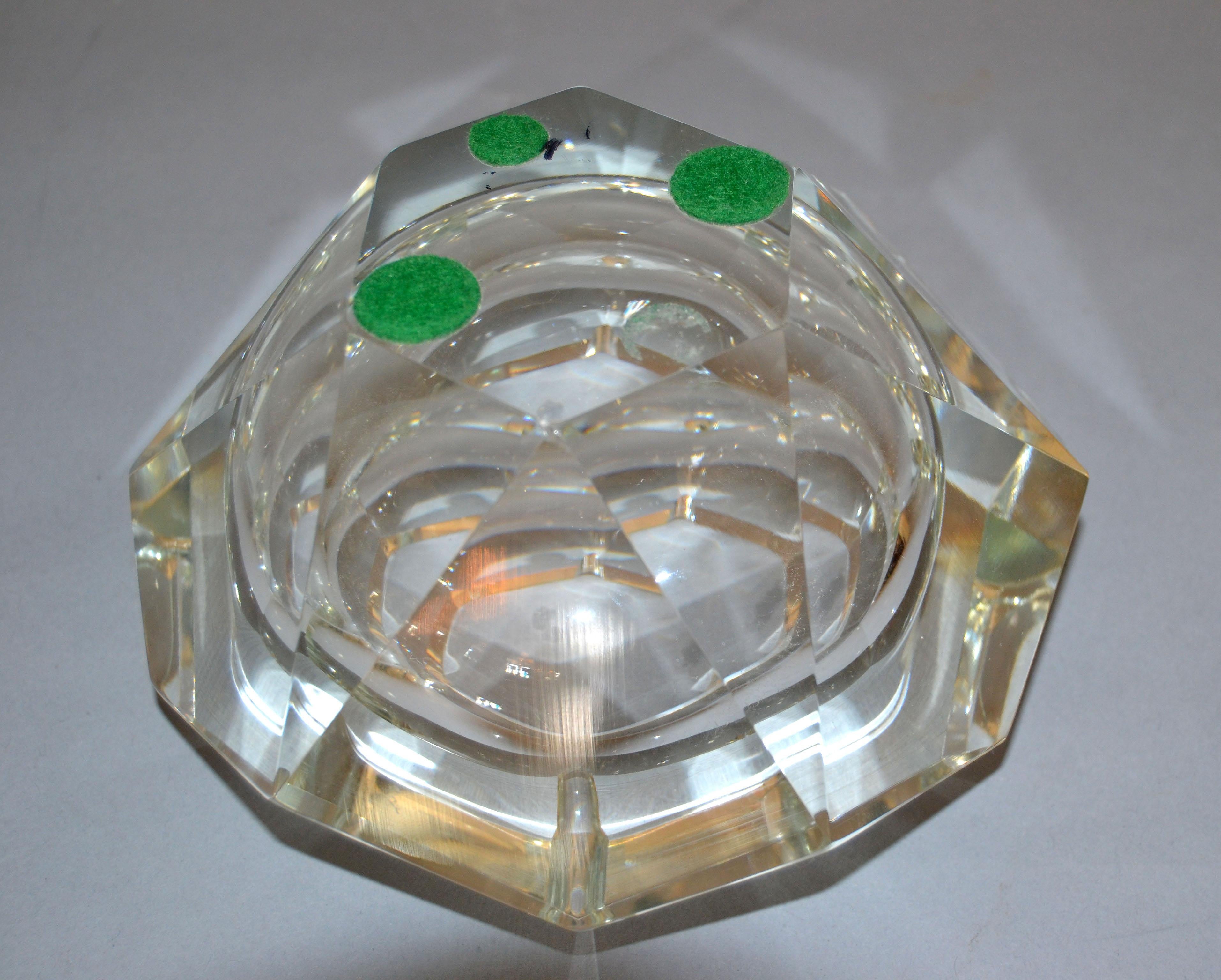 20th Century Clear Multi-Faceted Murano Glass Ashtray Bowl Attributed to Flavio Poli Italy For Sale
