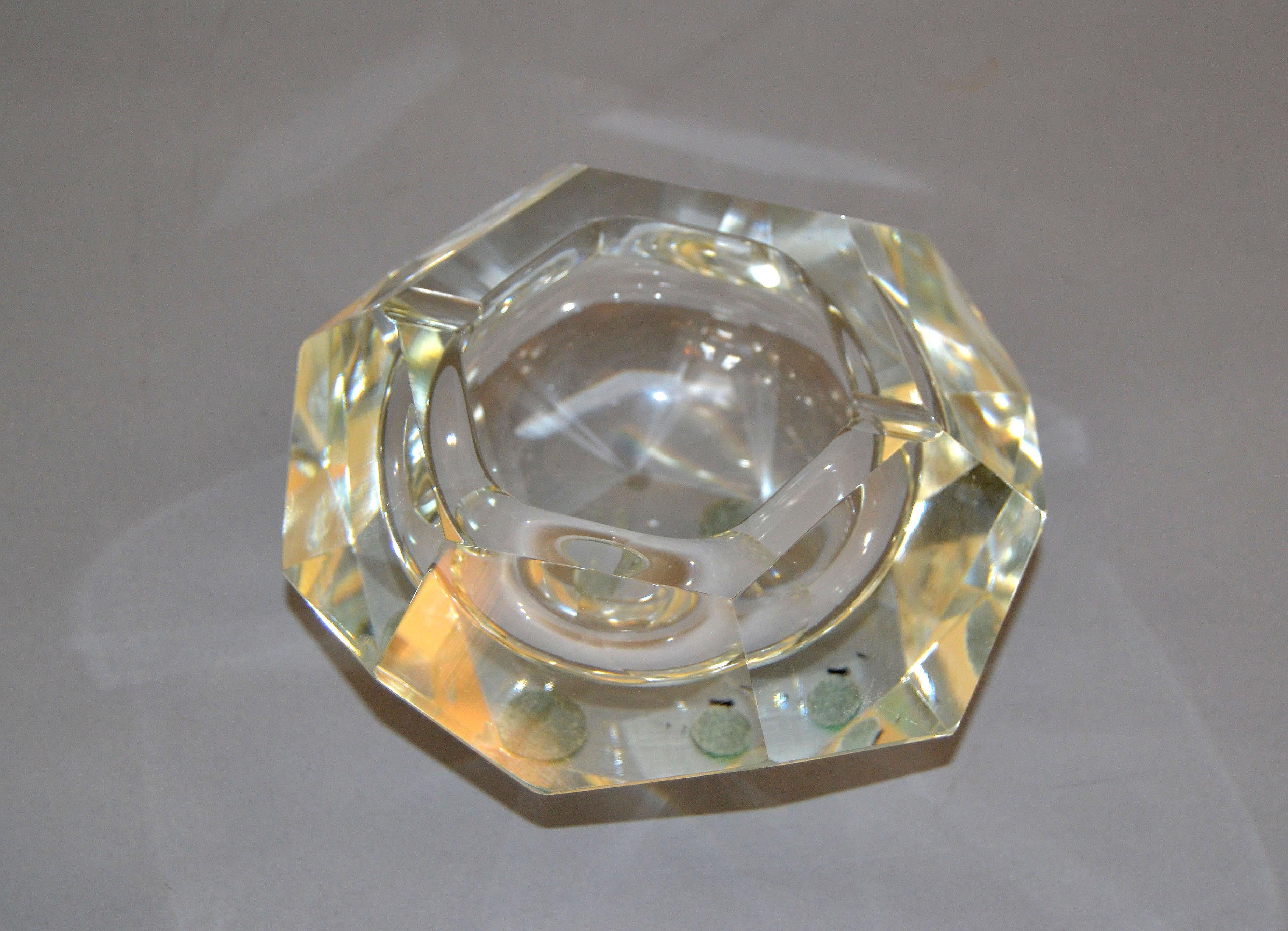 Clear Multi-Faceted Murano Glass Ashtray Bowl Attributed to Flavio Poli Italy For Sale 1