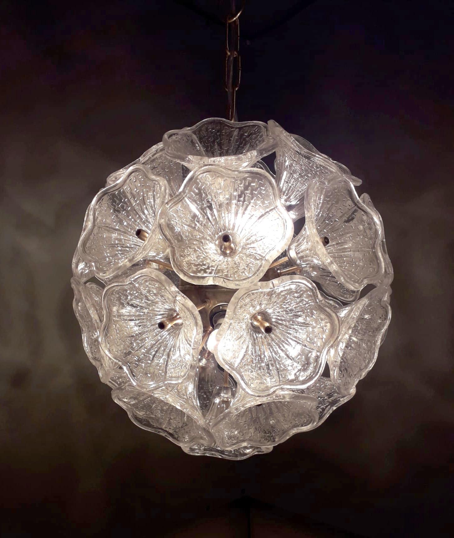20th Century Clear Murano Flowers Sputnik Chandelier by Venini