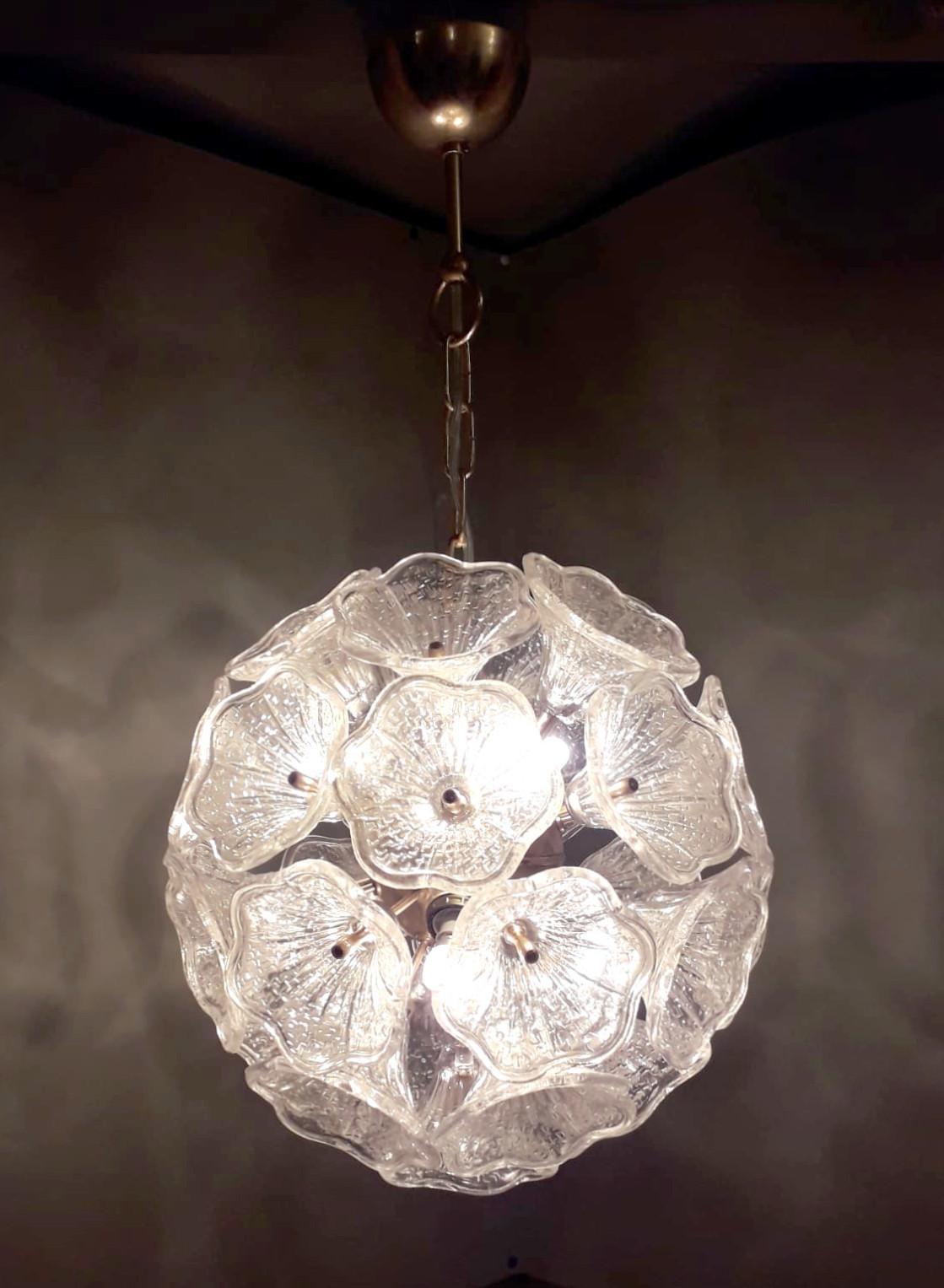 Murano Glass Clear Murano Flowers Sputnik Chandelier by Venini