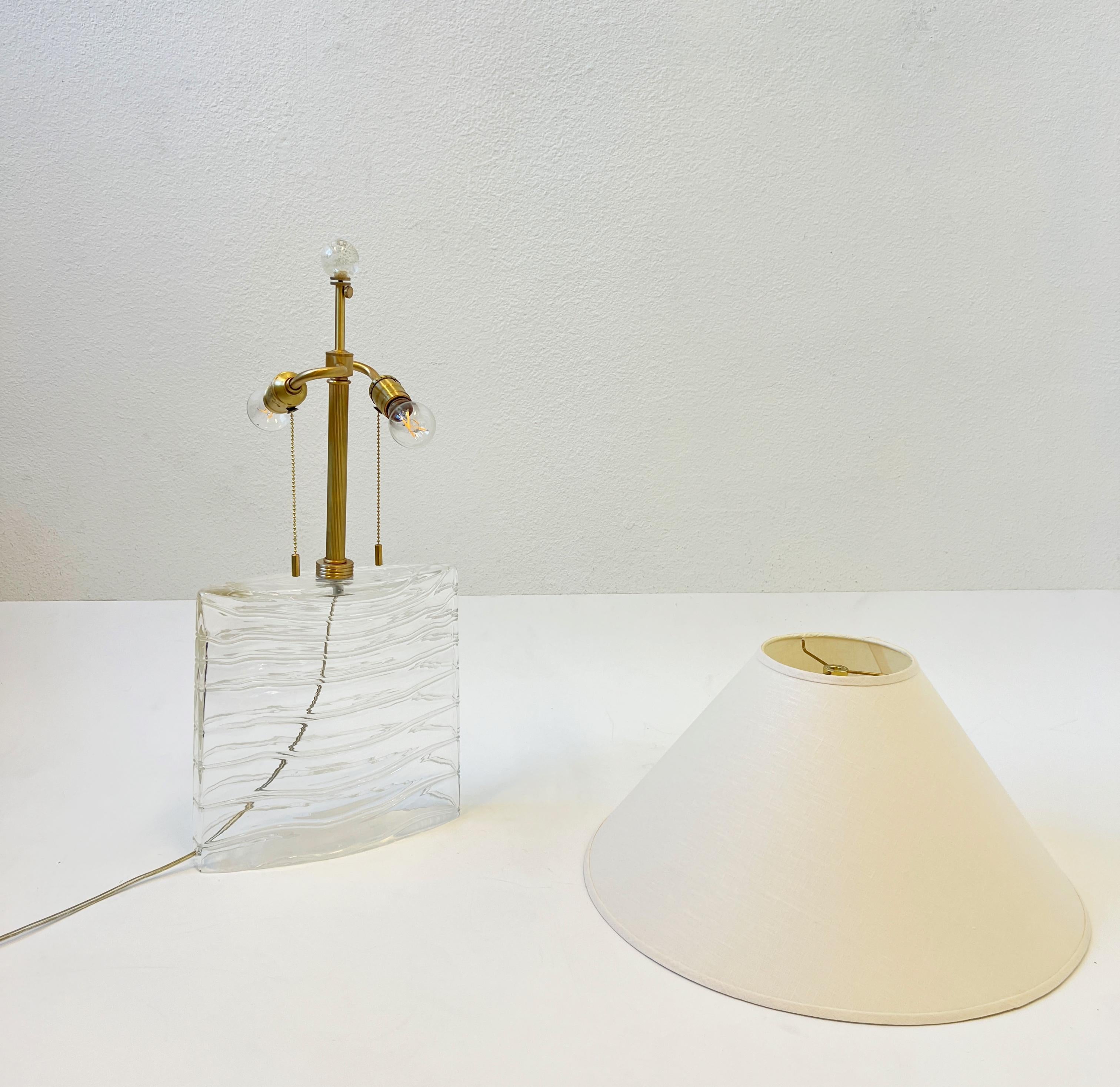 Clear Murano Glass and Brass Table Lamp by John Hutton for Donghia 2