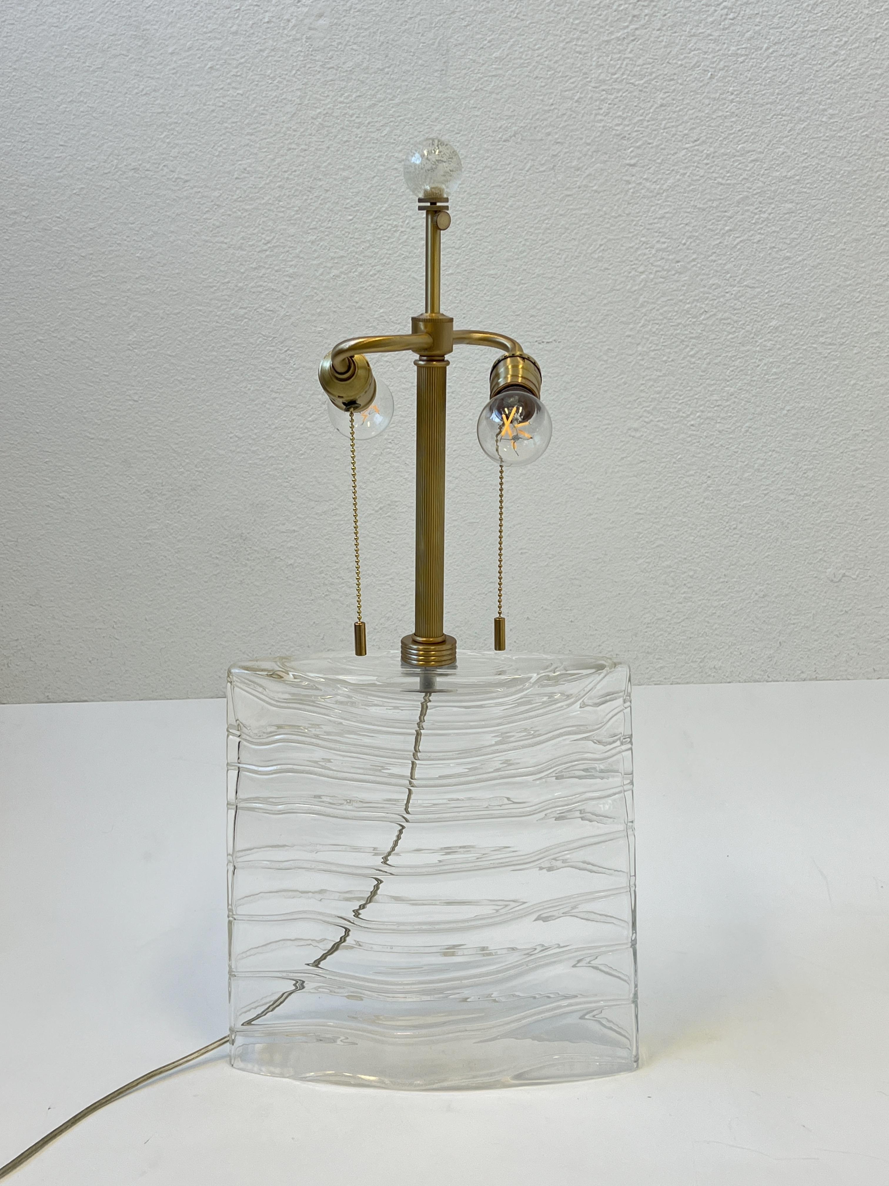 Clear Murano Glass and Brass Table Lamp by John Hutton for Donghia 3